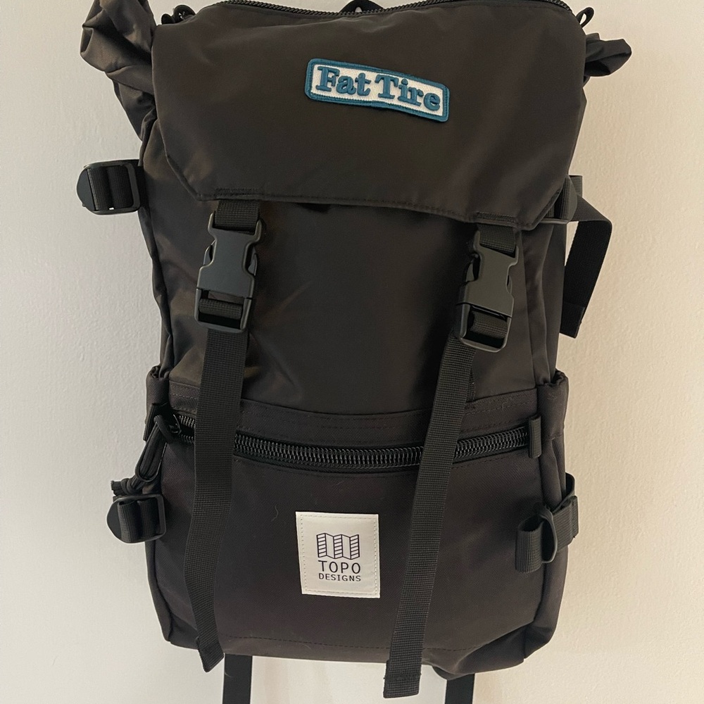 (Never Used) Topo Designs Black Adventure Backpack (with Fat Tire Patch)